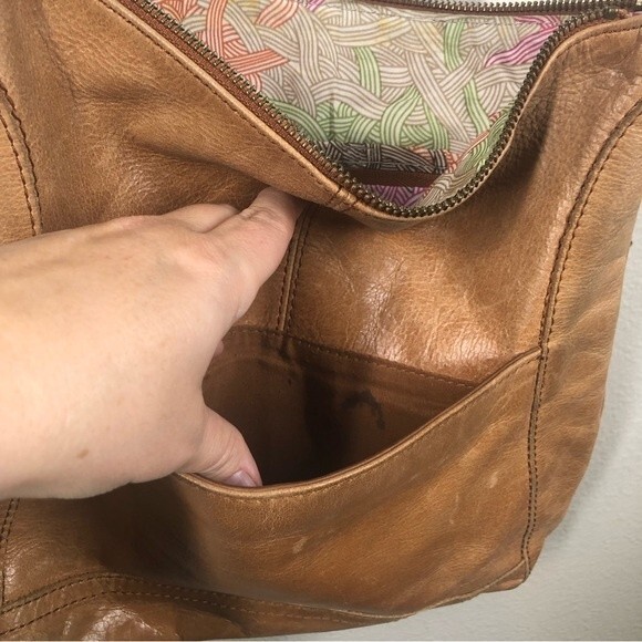 The Sak Lucia Brown Leather Crossbody Bag Mixed Metallic Print Pocket Purse - Picture 12 of 15